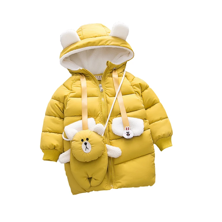 

Baby girl's long, warm, solid-colored padded jacket