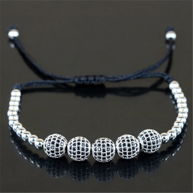 Мужской браслет макраме 4 мм медные бусины и 8 микро-закрепка CZ шарики плетение