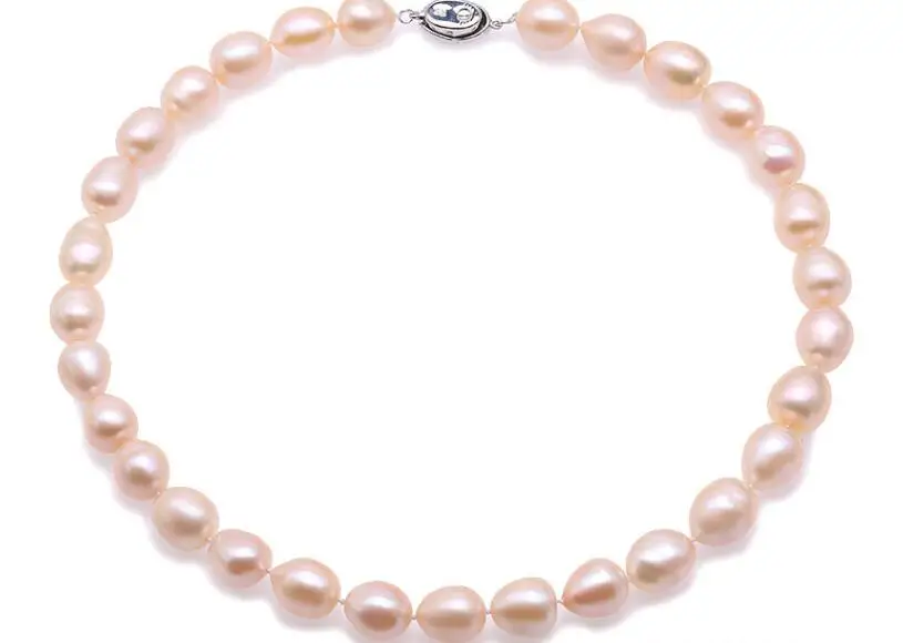 

Women Jewelry natural pearl 10mm oval round pink pearl 925 silver clasp necklace Natural freshwater pearl gift 17'' 42cm