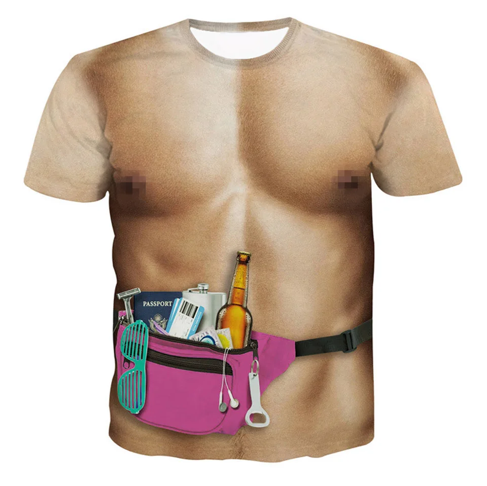 Забавные мужские футболки/Женская мышечная 3D футболка парная крутая Поддельные