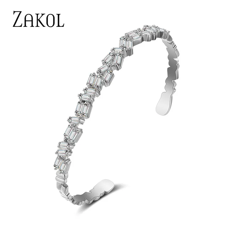 Модные браслеты ZAKOL AAA с кубическим цирконием, сверкающие браслеты-манжеты для женщин/девушек, вечерние ювелирные изделия в подарок FSBP153