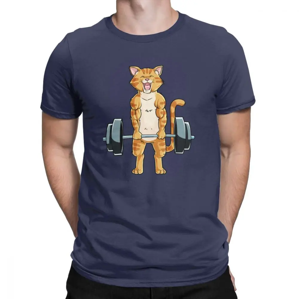 Креативный Кот Deadlift Powerlifting фитнес спортзал подъем веса футболки мужские Чистый хлопок футболка размера плюс одежда - Цвет: Тёмно-синий