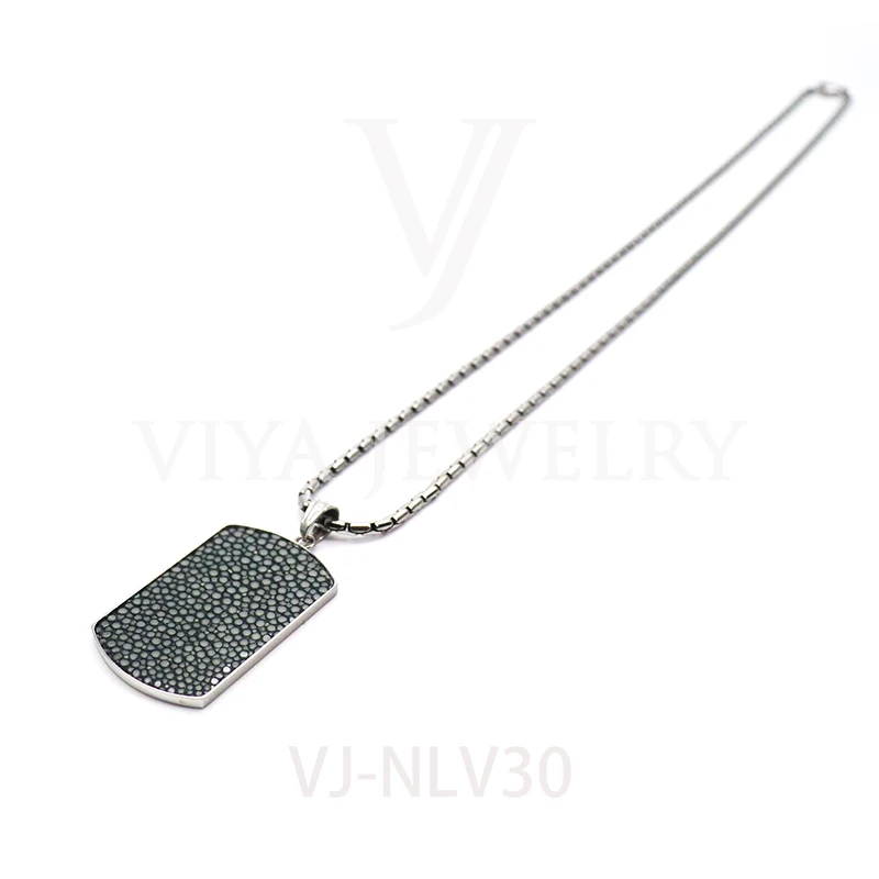 Gray Stingray Натуральная кожа ската Dog Tag Ожерелье для мужчин ювелирное изделие с простым дизайном Цепочки и ожерелья индивидуальные роскошные бойфренд муж подарок для папы - Окраска металла: Gray Stingray