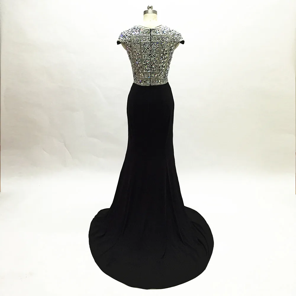 Черные вечерние платья robe de soiree длинные платья Русалка для выпускного вечера драгоценные вечерние платья с коротким шлейфом из бисера abendkleider