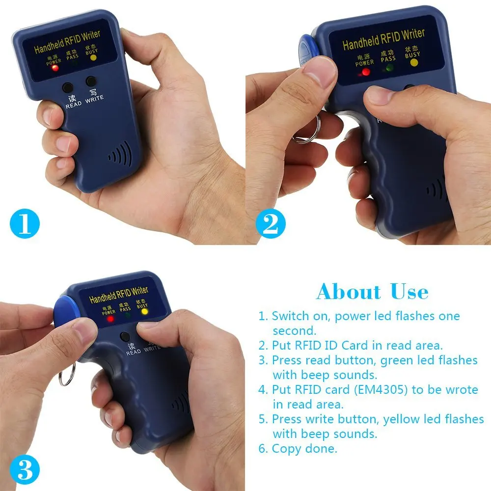 Ручной Дубликатор 125 кГц RFID ID Card Writer/Copier + 5 шт. записываемых карт EM4305 | Безопасность