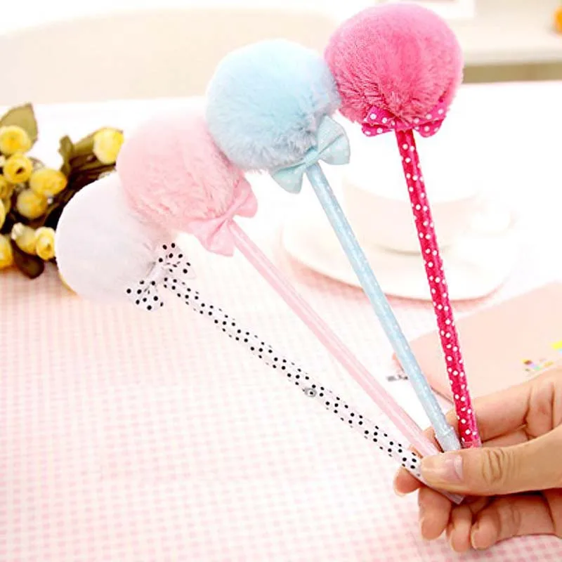 Ballpoint Pen School Stationery Office Supplies Kawaii Balls Plush Bowknot Creative Lovely Girl Gift Student Prizes 4 Pcs / Pack |