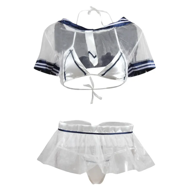 Школьное Прозрачное Бикини с сеточкой сексуальная школьная форма комплект