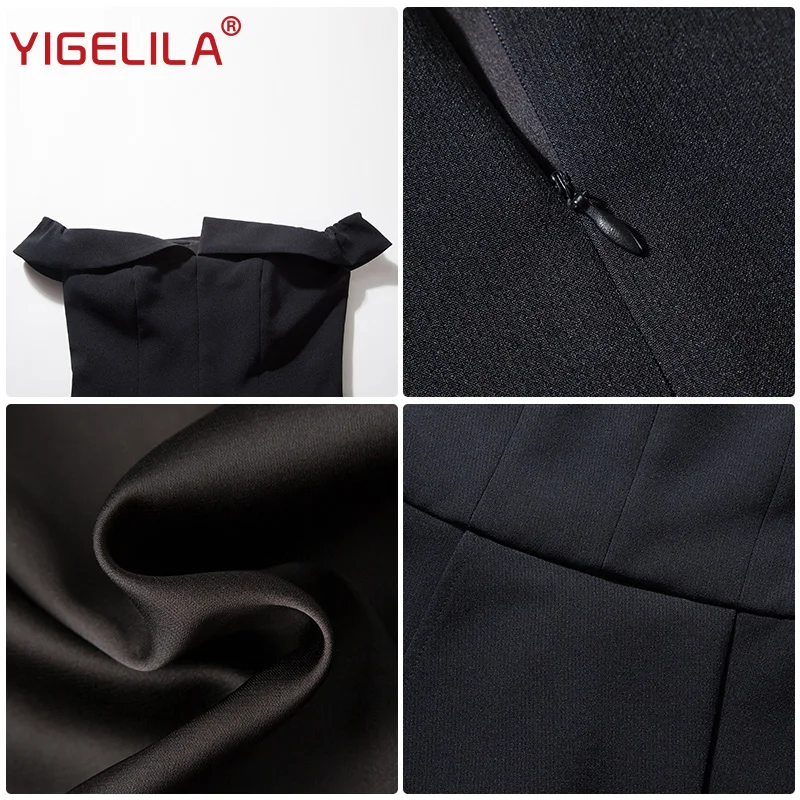 

YIGELILA 2019 Latest Spring Fashion Women A-Line High Street Asymmetrical Solid Empire Slim Slash Neck Elegant Dress 64298