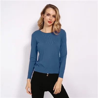 GCAROL, Новое поступление, Осень-зима, 30% шерсть, свитер, стрейч, OL, вязанный джемпер, яркий цвет, базовый, вязаные топы, S-2XL - Цвет: Blue