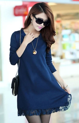 Платье-свитер для женщин Осеннее трикотажное длинное теплое кружевное пончо |