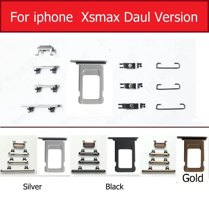 XSMAX Dual Version 11 шт./компл. кнопка отключения звука и громкости и лоток для sim-карты с водонепроницаемым кольцом для iPhone 7 8 Plus X XS MAX XR маленькие металлические железные детали - Цвет: XSMAX Dual Version