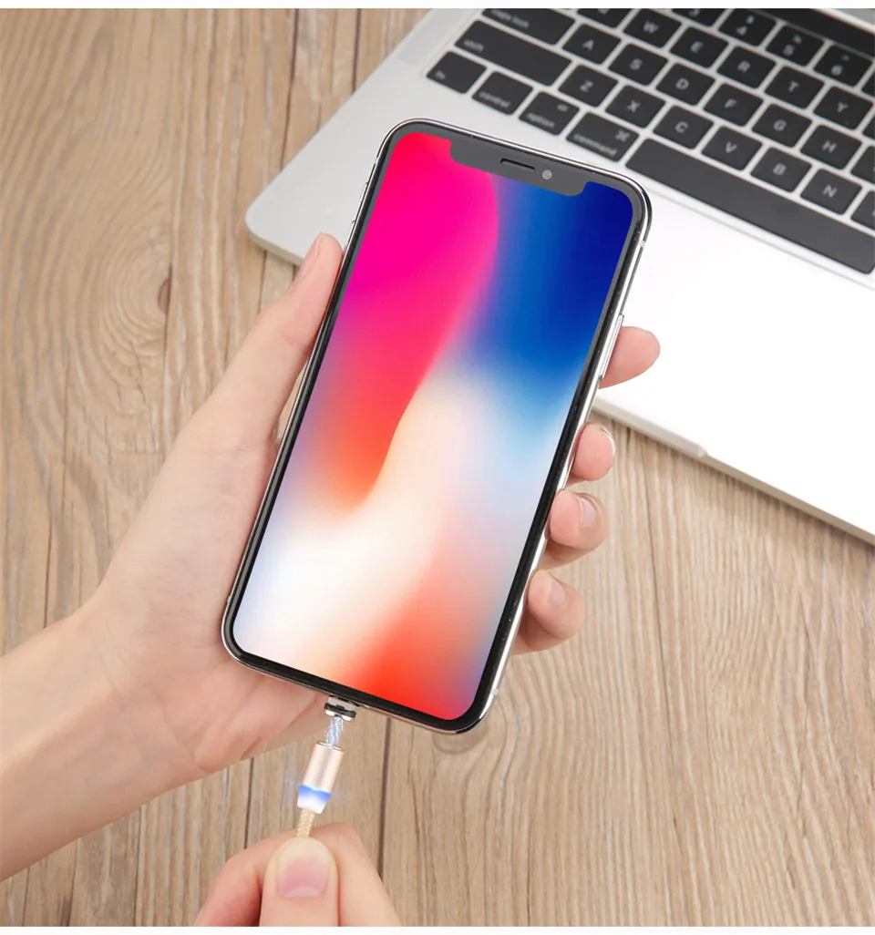 USLION 1 м светодиодный магнитный кабель и Micro USB кабель и usb type C Магнитный зарядный кабель для samsung S10 iPhone Xs Max XR X 8 7 6 Plus
