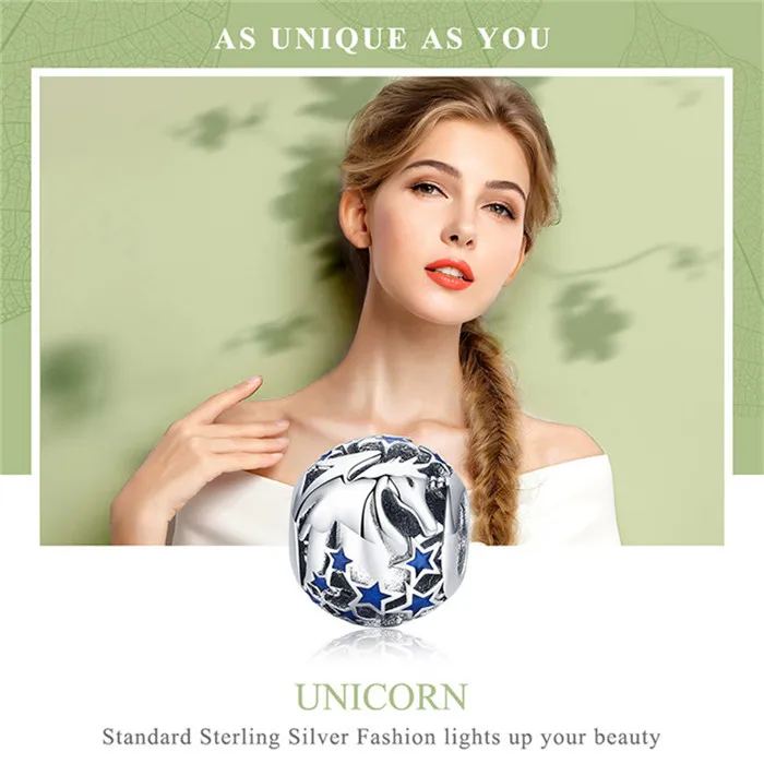 Fit Pandora браслет из натурального серебра 925 пробы синяя Эмаль Звезда Летающий подвеска в виде лошади настоящий S925 сказочный мир бусины DIY ювелирные изделия