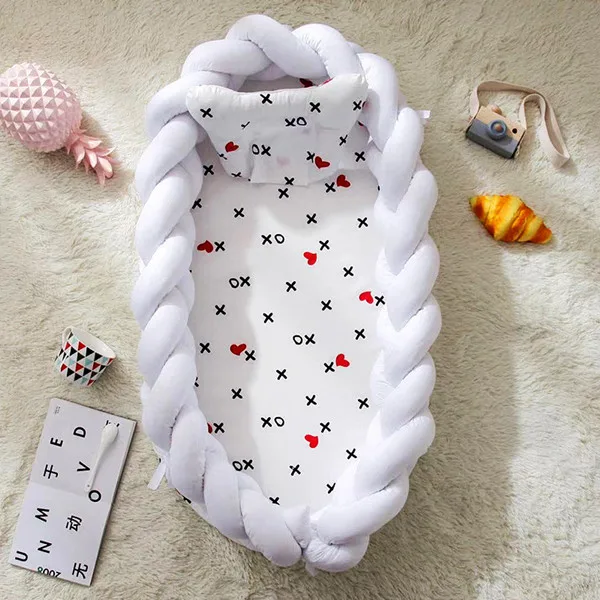 RED 90*55 см детская кровать переносная кроватка дорожная кровать Младенческая Детская Хлопковая Колыбель для новорожденных детская люлька бамперная кровать - Цвет: RED