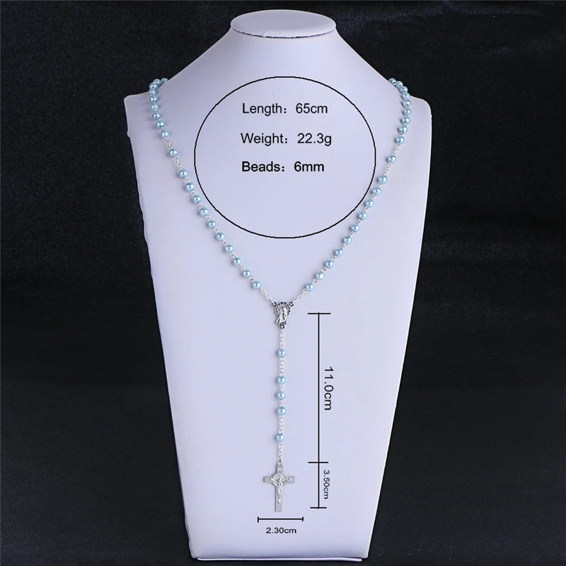 Коми Стекло жемчужные четки Цепочки и ожерелья s Иисус Христос Крест Длинная