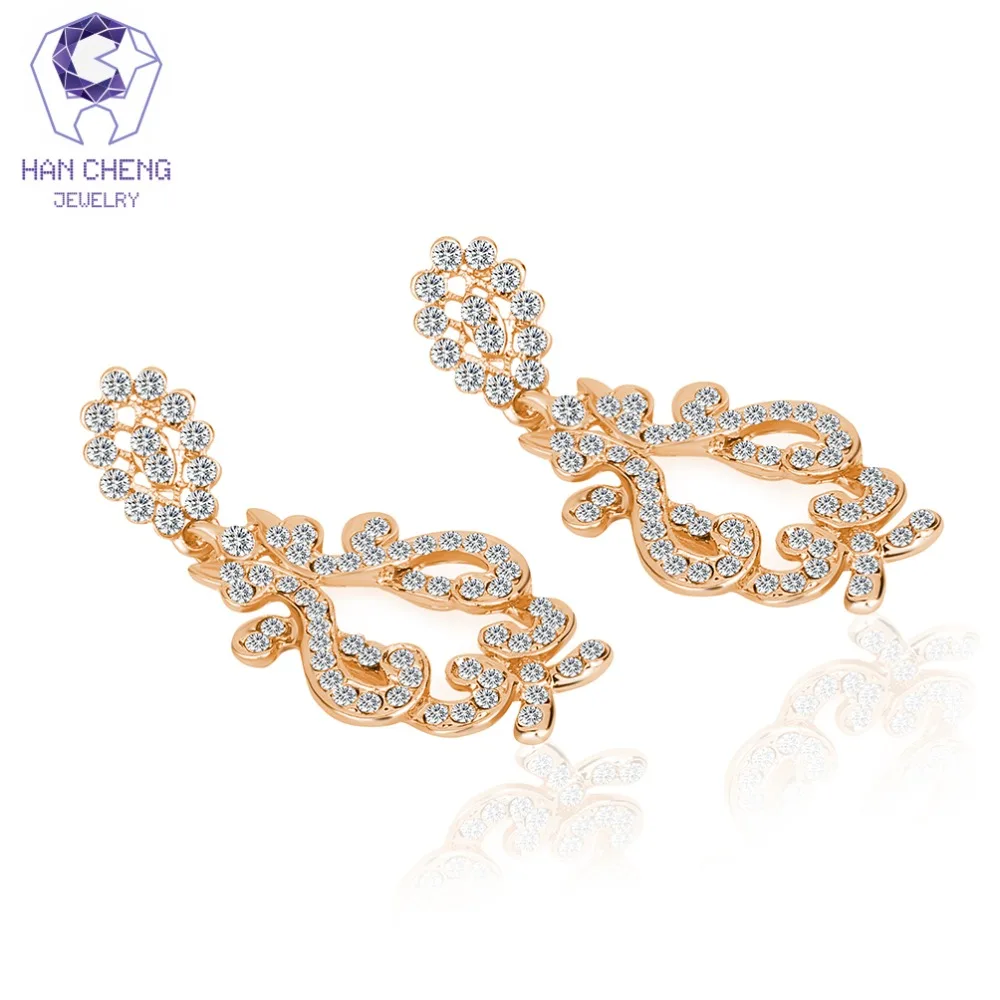 HanCheng New Fashion Dangle Hanging Hollow Golden Long Zircon Gem Stone Drop Earrings For Women Statement Jewelry brincos bijoux | Украшения