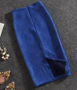 colorfull blue Красная, зеленая, синяя, Желтая Женская замшевая юбка из искусственной кожи, высокая талия, OL, офисная, для работы, на бедрах, тонкая длинная юбка-карандаш, для женщин, Новинка - Цвет: colorfull blue
