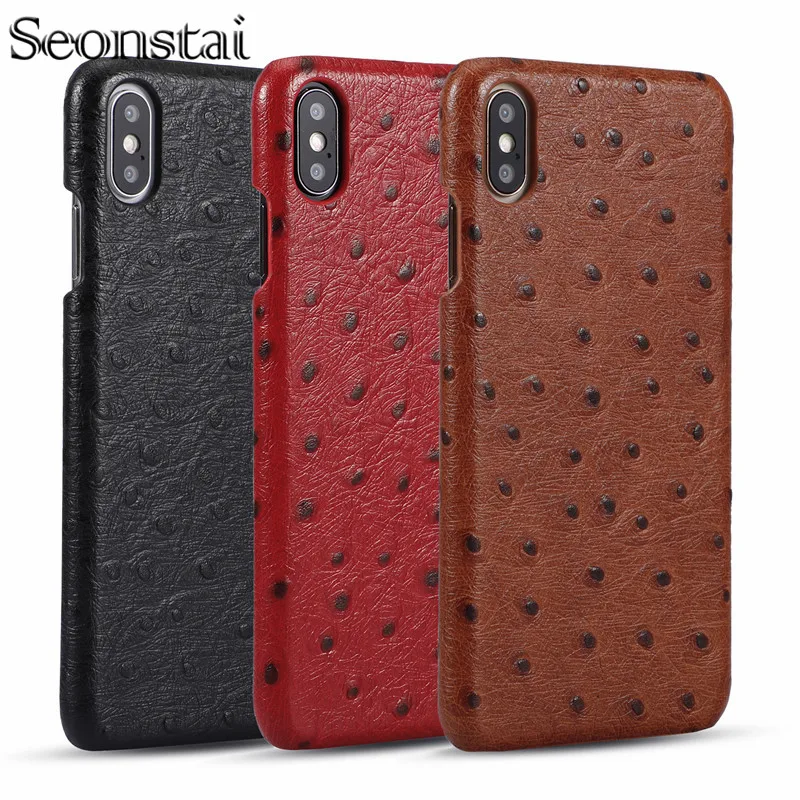 Роскошные Чехлы из натуральной кожи для iphone X XR XS Xs Max Ostrich Grain чехол 7 8 Plus