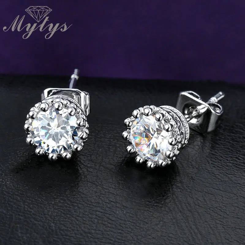 Серьги-гвоздики из белого золота с винтовой застежкой модные женские серьги