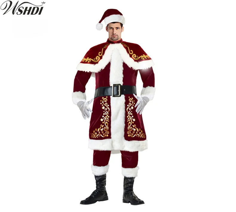 

6 Pcs Deluxe Santa Claus Christmas Costume Cosplay Adults Men Uniform Xmas Party Costume Christmas Costume Plus Size M-XXL