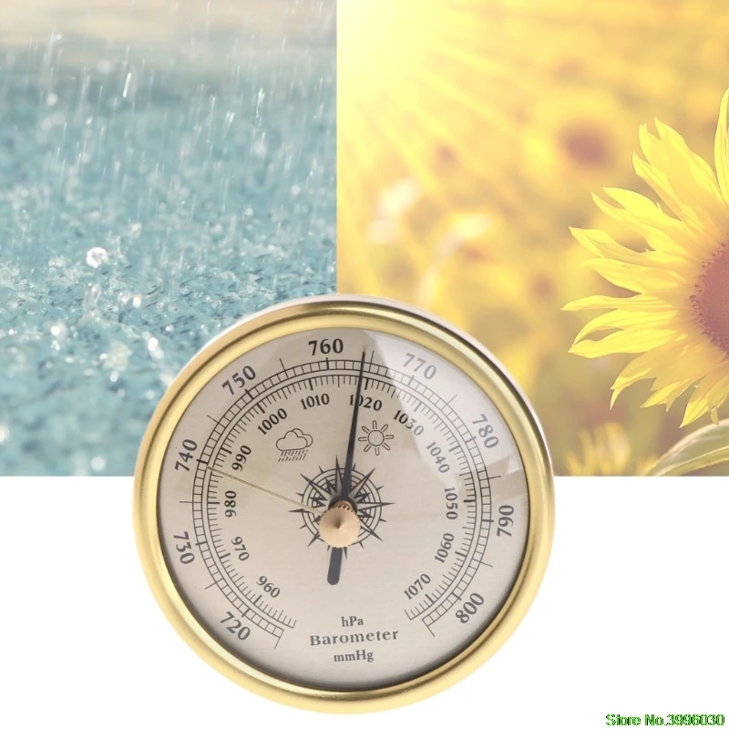 

72mm Wall Hanging Barometer 1070hPa Gold Color Round Dial Air Weather Station