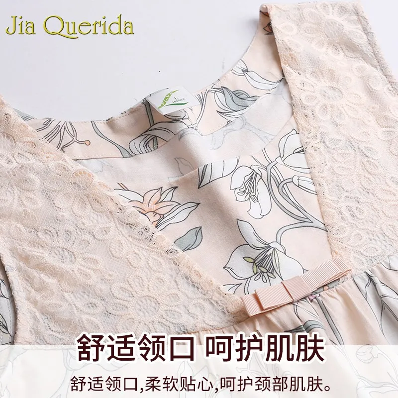 J&ampQ Women Lingerie Nightgown 2019 Summer Night Shorts Sleeveless 100% Cotton Home Dress Floral Wear Gown Sleeping Dressing | Женская