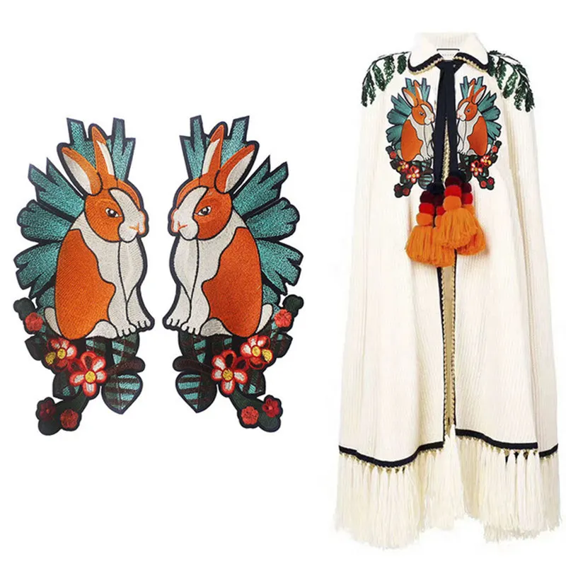 1 пара цветочных вышитых аппликационных патчей с кроликом для одежды железные