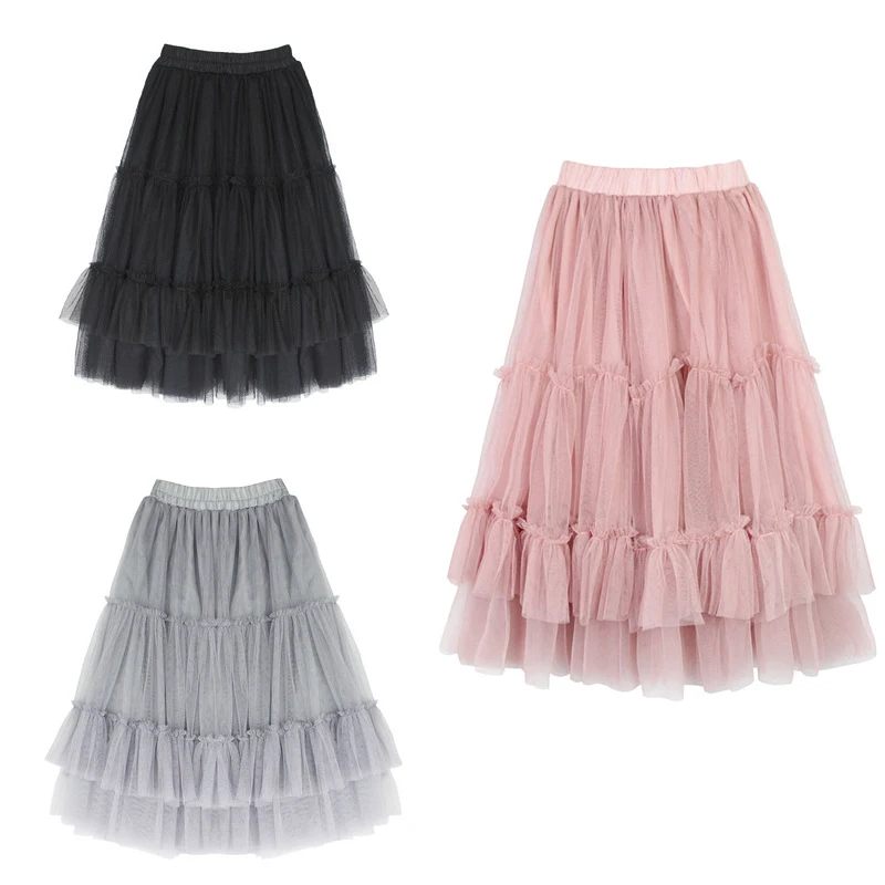 

New 2-12T Children Kids Fluffy Pettiskirt With Lining Baby Girls Pink Tutu Skirts Long Princess Tulle Dance Skirt Net Veil Tutu