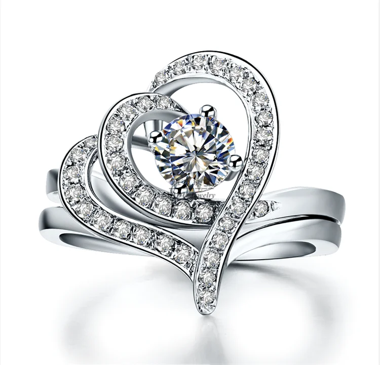 New Arrival 0.5Ct Engagement Ring Sets for Women 925 Silver Ring Diamond Jewelry Two in One