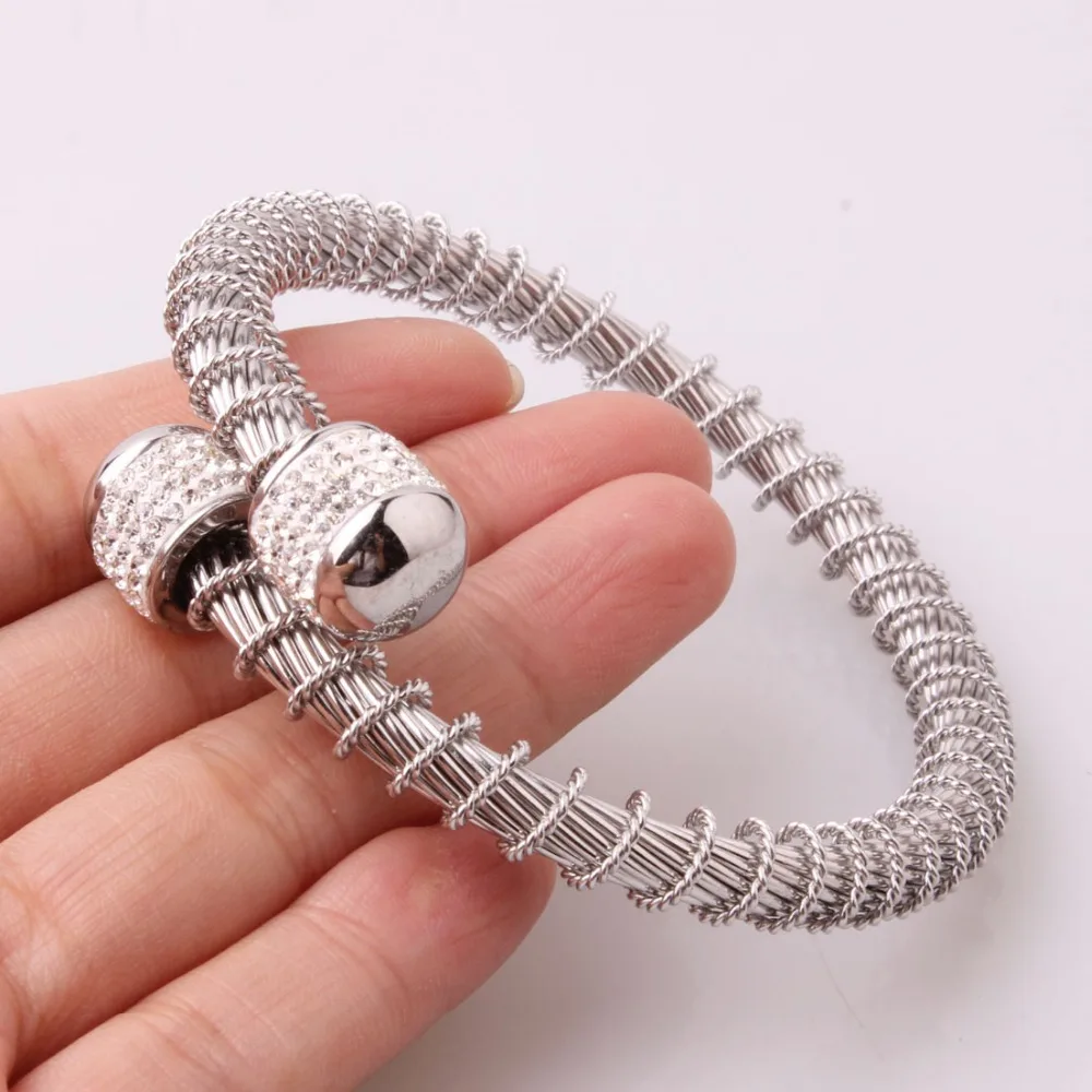 Fashion Rhinestion 316L Stainless Steel Silver Or Gold Wire Twisted Chain Open End Cuff Bangle Mens Womens Bracelet 45G | Украшения и