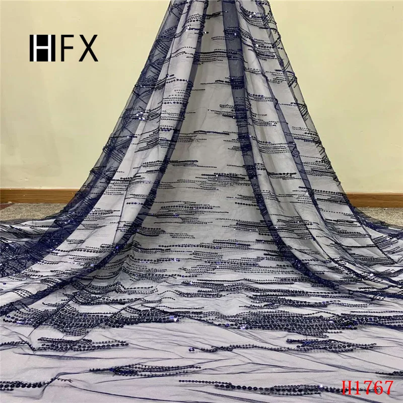HFX Золотая африканская роскошная кружевная ткань 2019 3D Ручная работа из бисера и