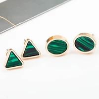 green stripe figure oval triangle stone small golden stud earrings for women