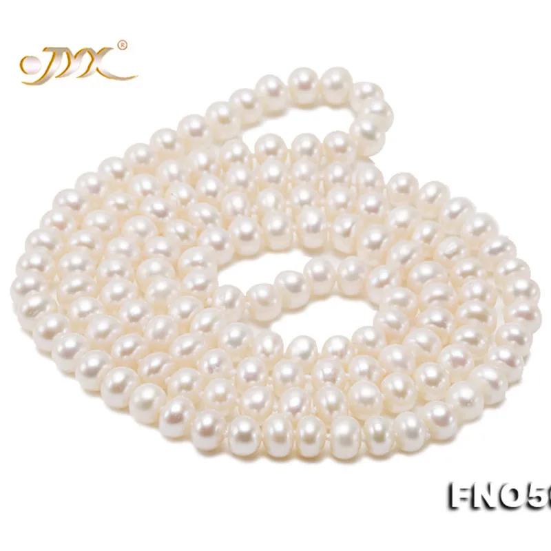 

JYX Pearl super Long Sweater Necklace natural freshwater 6-7mm White Pearl Necklace Long Sweater Chain 33" wearing beautiful