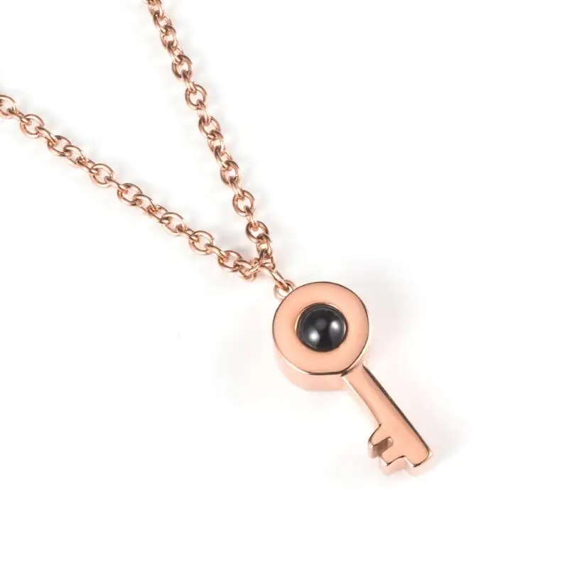 100 Language &quotI Love U&quot Beauty Charm Heart Pendant Necklace Women Rose Gold Stainless Steel Choker Engraved Jewelry | Украшения и