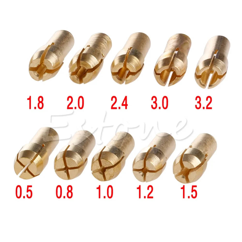 

1 Set 10 Pcs Mandrins Collet Bit Laiton 0.5-3.2mm Shank pour Outil rotatif