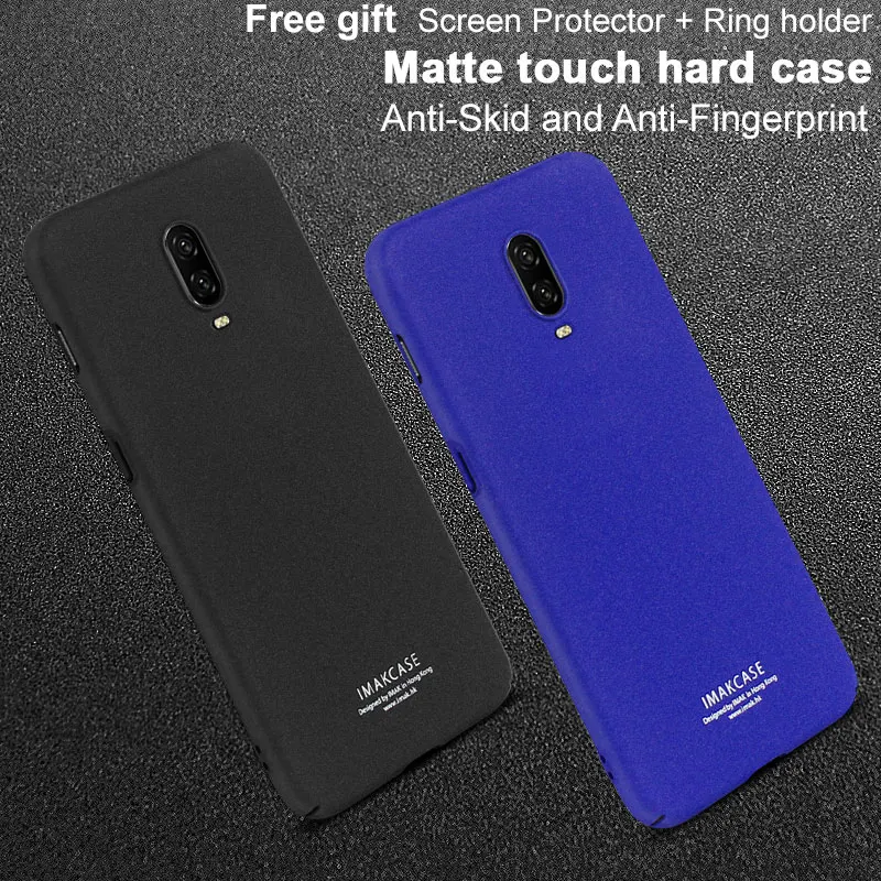 IMAK Back Cover for OnePlus 6T Coque Matte Surface Shell Ring Grip Stent PC Phone Case + Screen Film Cases |