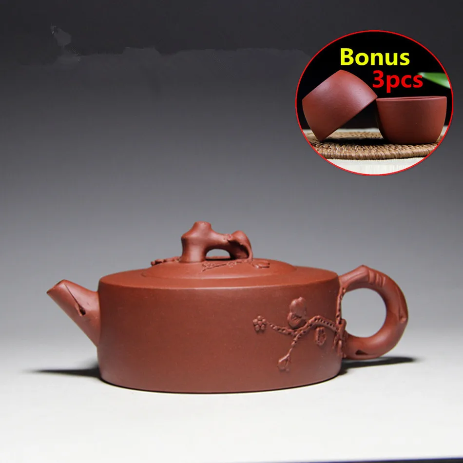

New Arrival Chinese Kung Fu Tea set Yixing Teapots 180ml Bouns 3 Cups Ceramic Purple Clay Teapot Handmade Porcelain Kettle