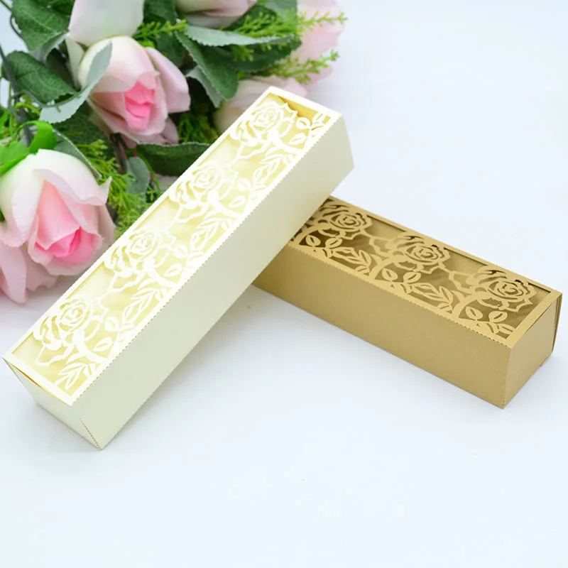 100 pcs Box wedding invitation laser cut rose light brown pearl paper gifts for guests | Дом и сад