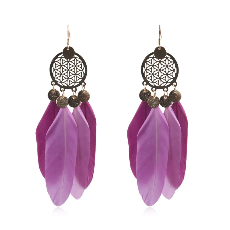DoreenBeads модные серьги-капельки с натуральным пером серьги кисточками красные