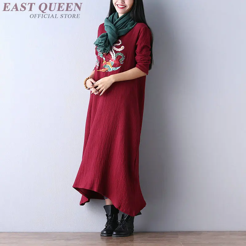 Dress Autumn 2019 Robe Vintage Femme Retro Long Sleeve Oversize Vietnam Meditation Elegant Chinese Dresses DD1261 | Тематическая