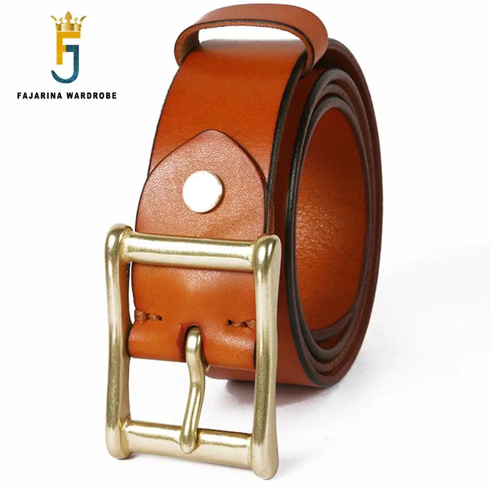 FAJARINA Quality Pure Cow Skin Leather Men's Retro  Brass Pin Buckle Cowhide Casual Accessories Belts for Men Jeans N17FJ534