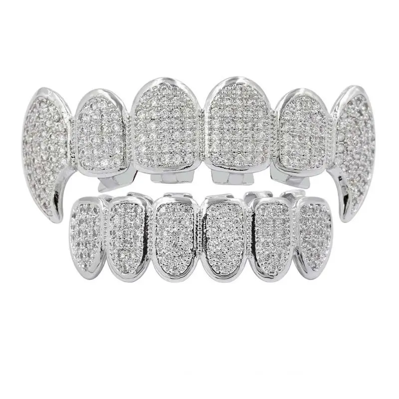 Золотой Серебряный Роскошный горный хрусталь вампир Grillz набор с дополнительными силиконовыми стержнями в комплекте - Окраска металла: 8QQ1200103-A
