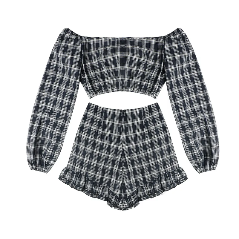 Сексуальный комплект из 2 предметов топ и шорты брюки женский летний в клетку с