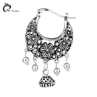 new vintage silver earrings hoop flower earrings for woman dangling ear hoop ethnic jewelry punk jewelry earrings