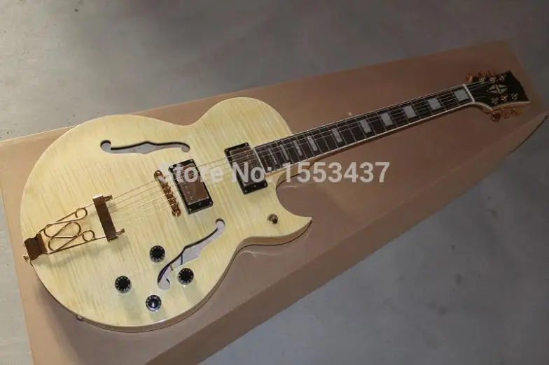 Free shipping Wholesale - Classic 175 Natural color the neck to strengthen JAZZ Semi Hollow Electric Guitar | Спорт и развлечения