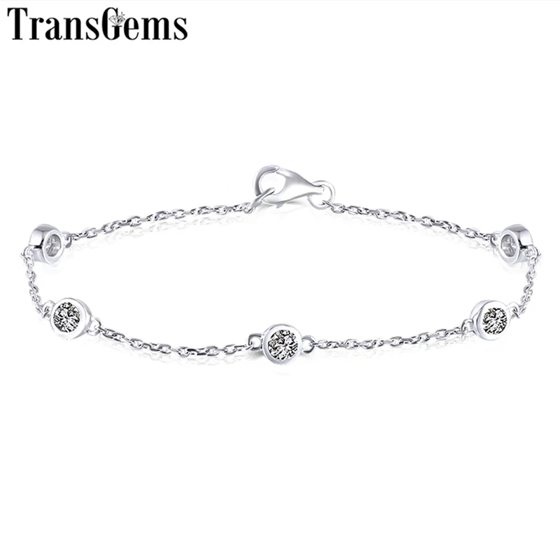 Trasgems 14 к 585 Белое золото 0.5CTW 3 мм F цвет VVS Moissanite звеньевые браслеты для женщин набор ободков браслеты 17 см длина