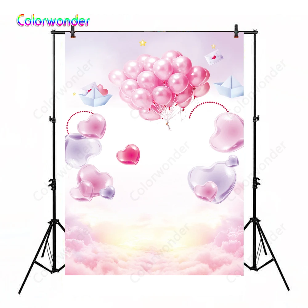 Фотофон розовые воздушные шары с красочными сердцами 5x7 футов розовая фотобудка
