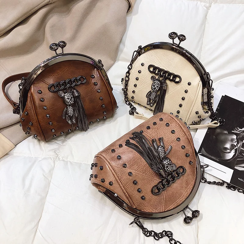 LYKANEFU Retro Clasp Bag Frame Crossbody Women Leather Handbag Designer Women's Shoulder Bags with Long Chain Drop Shipping | Багаж и