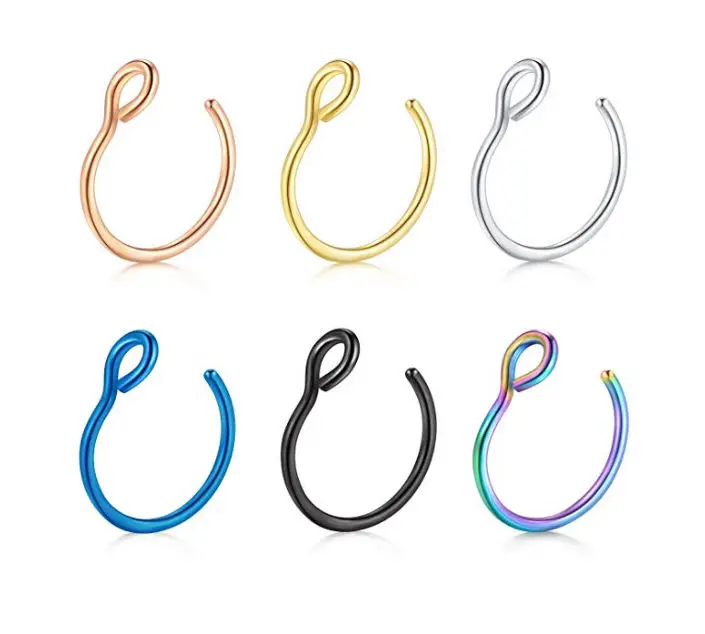 Lot50pcs Новое хирургическое стальное кольцо в нос 316L без пирсинга искусственное