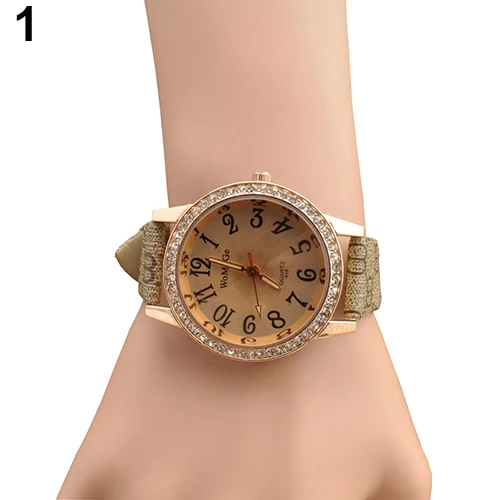 Wholesale Women's Elegant Leather Band Rhinestone Golden Dial Quartz Good Quality Wristwatch | Наручные часы